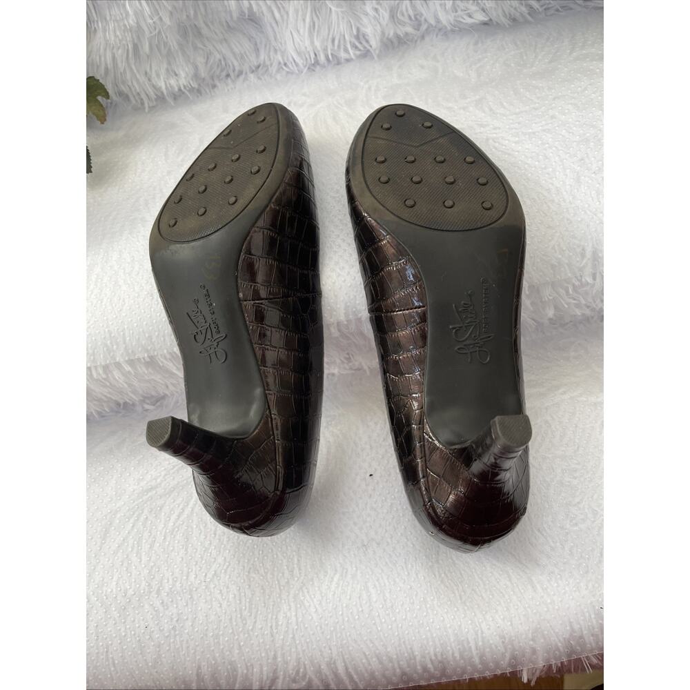 LifeStride Brown Croc Embossed Pumps Kitten Heel Comfort Shoes Women’s 9M Preppy - Picture 8 of 9